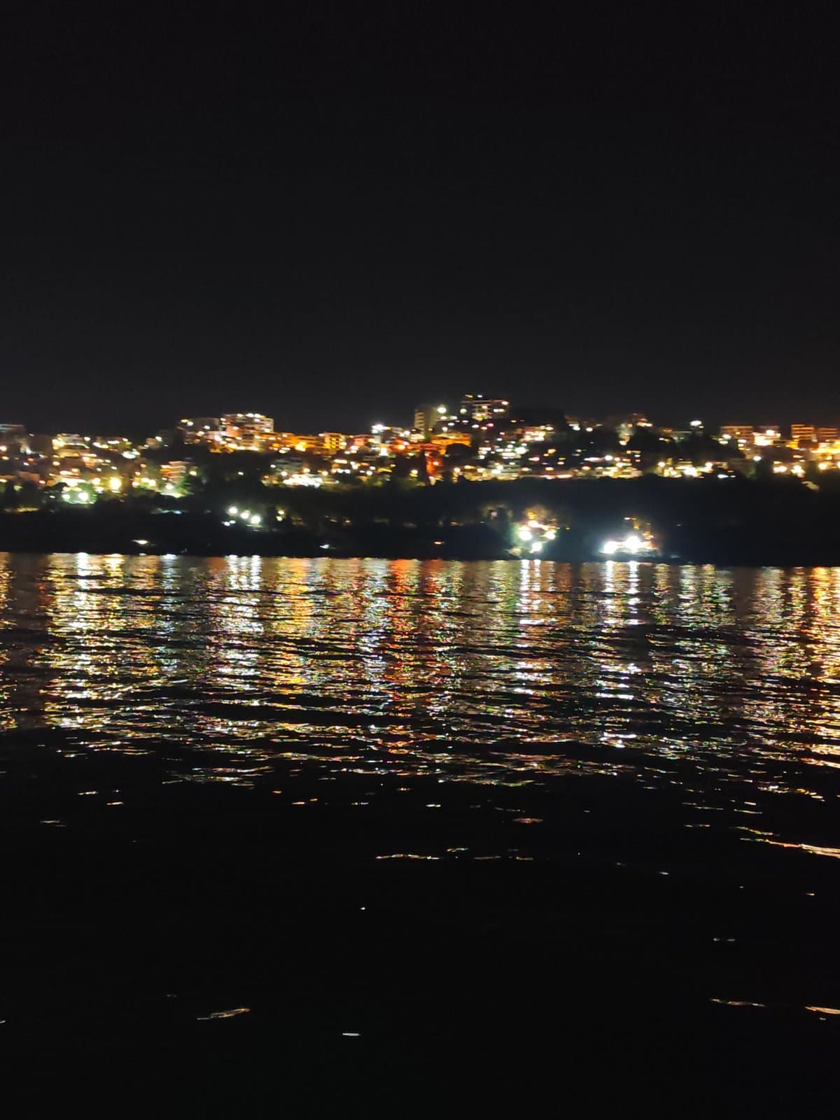 City lights stretching along the dark coastline